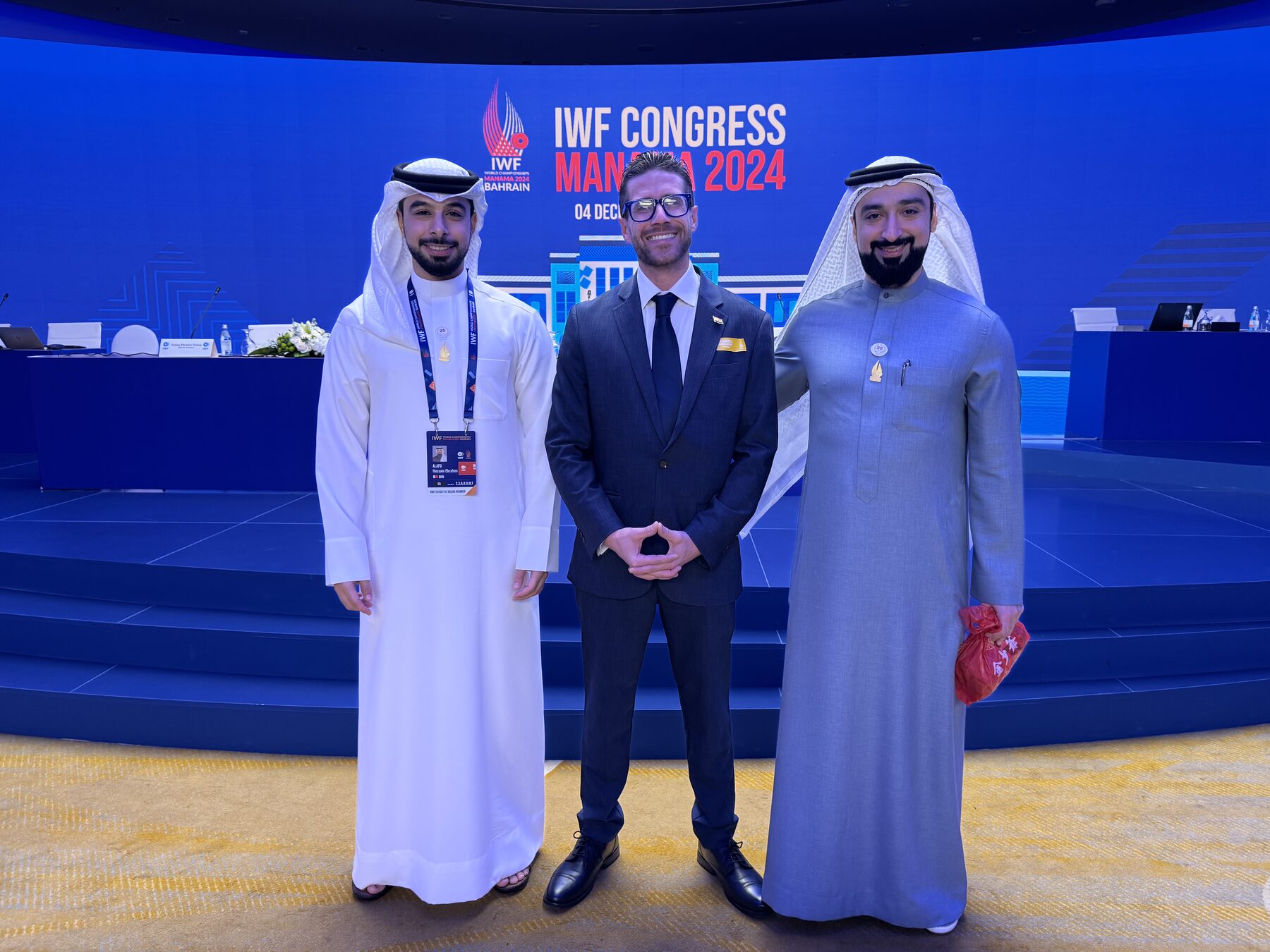 Kevin Frey with fellow delegates at IWF Congress Manama 2024